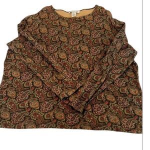 Jones New Yorker women’s size 3X long sleeve browns greens paisley T-shirt EUC